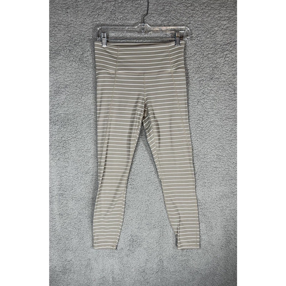 Athleta Womens Gray Taupe Striped 7/8 Length Tight Leggings Pants Small